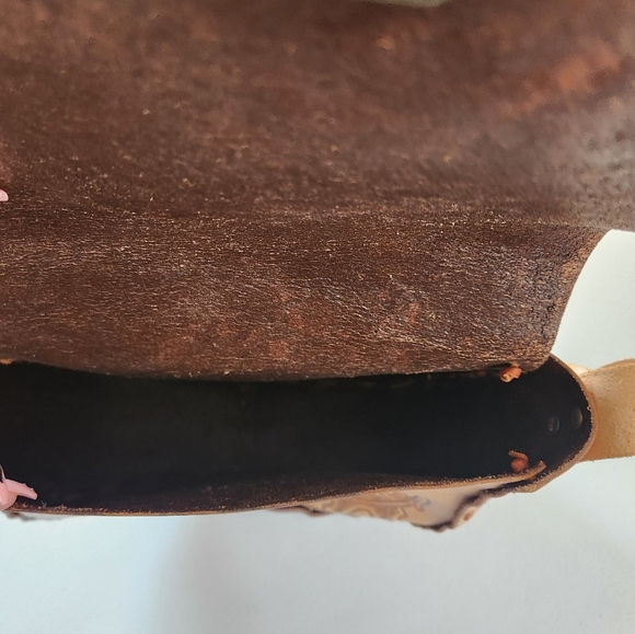 Vintage 1970s Tooled Acorn Leather Shoulder Bag Purse Boho Hippie Festival 70s - Picture 10 of 13